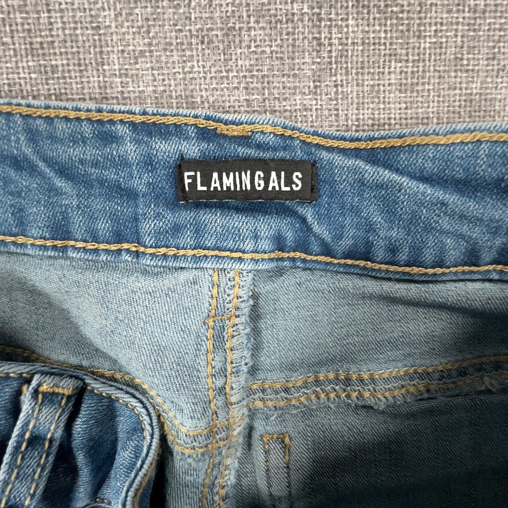 Flamingals Wide Leg Mid Waist Baggy Jeans Womens XS Blue Stitch Detail Y2K NEW - Picture 5 of 12